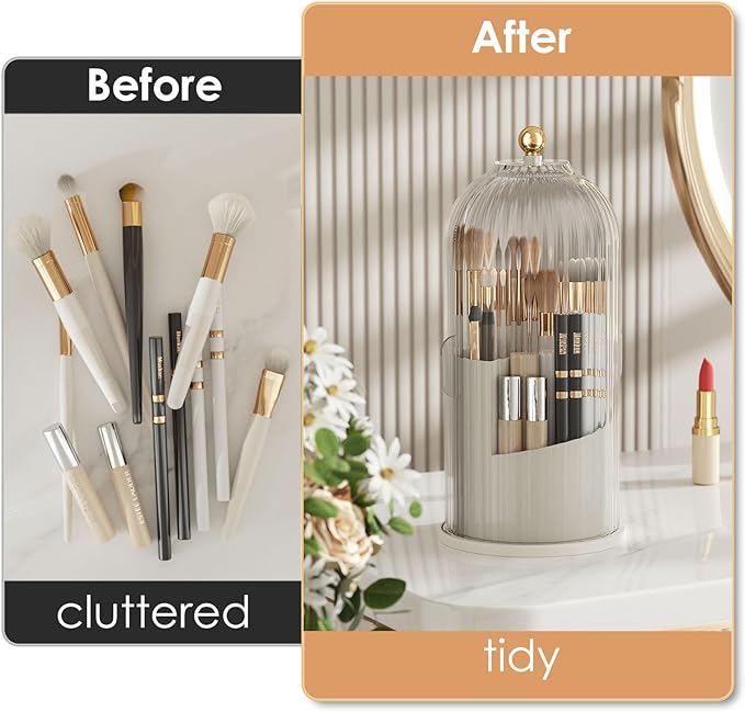 Makeup Brush Holder with Lid 360 Rotating Clear Dustproof Make Up Organizers - Image 4
