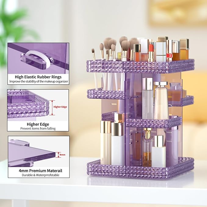 Rotating Makeup Organizer, Large Capacity Cosmetic Display Case, Acrylic - Image 6