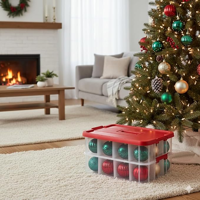 Tribello 2-Layer Christmas Ornament Storage Box Plastic - Image 7