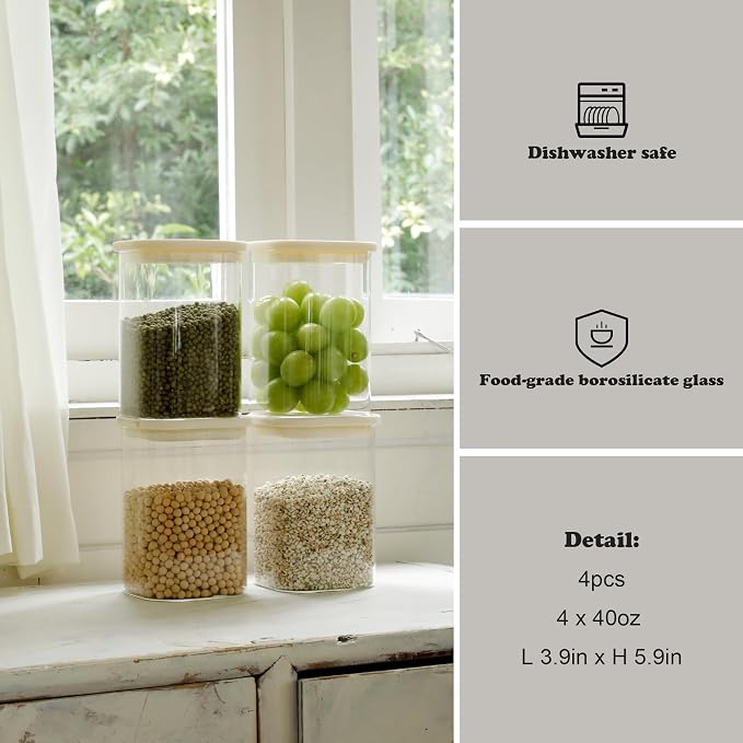 4pcs 40oz Square Pantry Glass Jars - Image 5