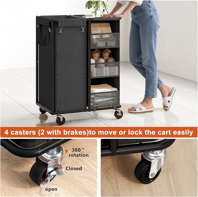 WOWLIVE Laundry Sorter with Wheels 100L Rolling Laundry Hamper with Hanging and - Image 6