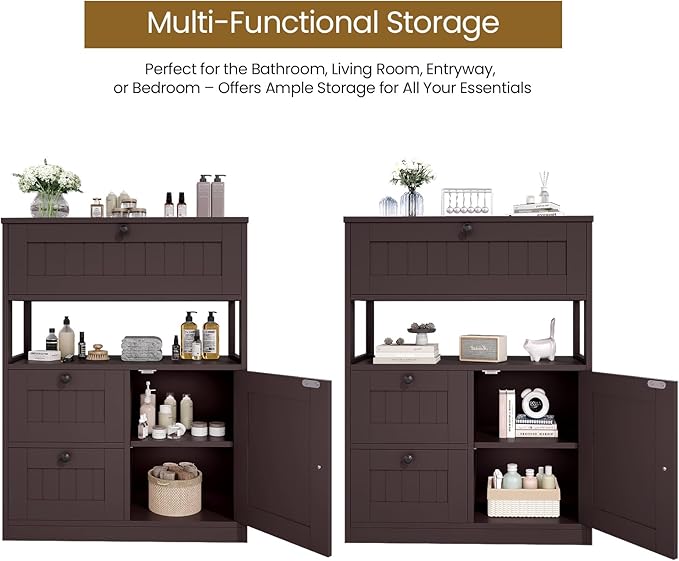 GRUSIGN Bathroom Cabinet, Modern Bathroom Floor Storage Cabinet Organizer - Image 5