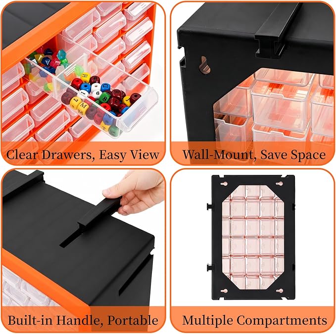 Goaste 30 Drawer Plastic Drawer Storage Cabinet, Stackable Wall Mount Small - Image 4