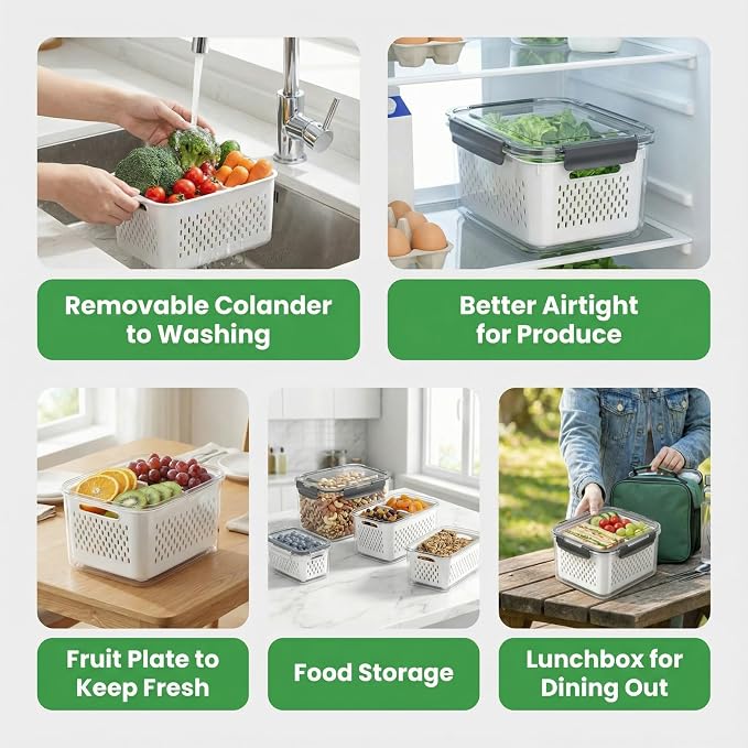 5 PCS Fruit Storage Containers for Fridge, Leakproof Produce Containers for - Image 7