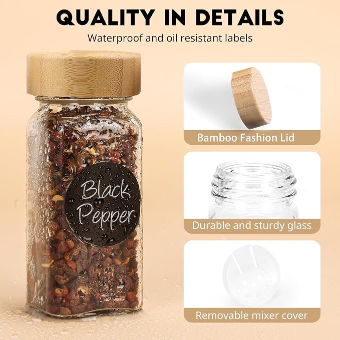 24Pcs Spice Jars with Label, 4oz Empty Square Seasoning Containers, Spice Jars - Image 3