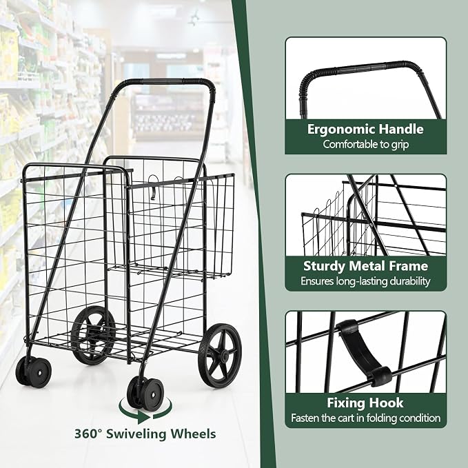 Goplus Jumbo Folding Shopping Cart - Image 4