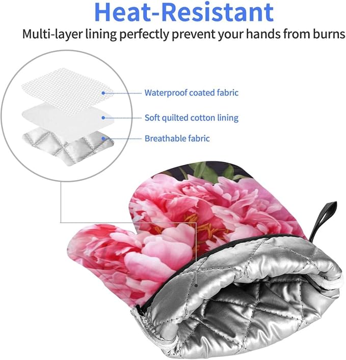 Oven Mitts Set of 2 Garden Peony Oven Glove Heat Resistant 500â„‰ Kitchen Oven - Image 3