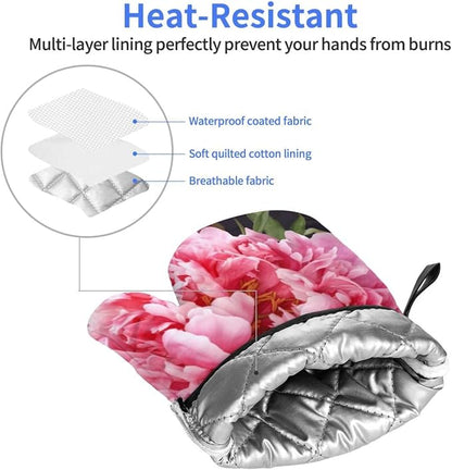 Oven Mitts Set of 2 Garden Peony Oven Glove Heat Resistant 500â„‰ Kitchen Oven - Image 3