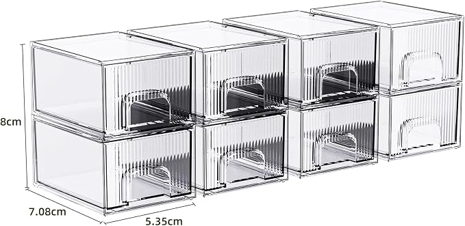 ZJIAI 8 Pack Clear Stackable Storage Drawer, Acrylic Drawer, Cosmetic Organizer - Image 3