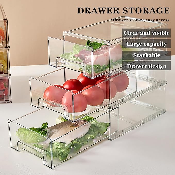 MANO 2Pack Clear Fridge Drawers Pull Out Stackable Refrigerator Drawer - Image 3