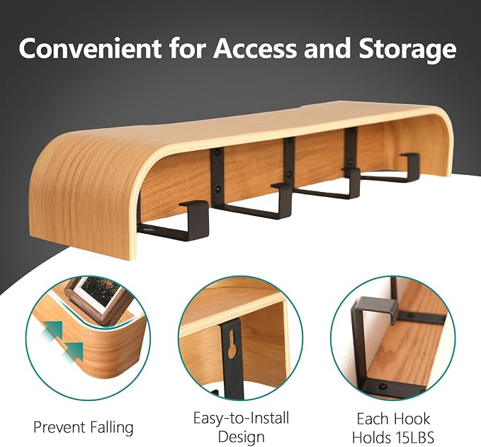 Coat Rack Wall Mount with Hidden Hooks Modern Key Holder Wood Entryway Hook - Image 4