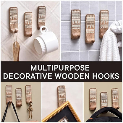 Indian Shelf 6 Wooden Adhesive Wall Hooks - Image 5