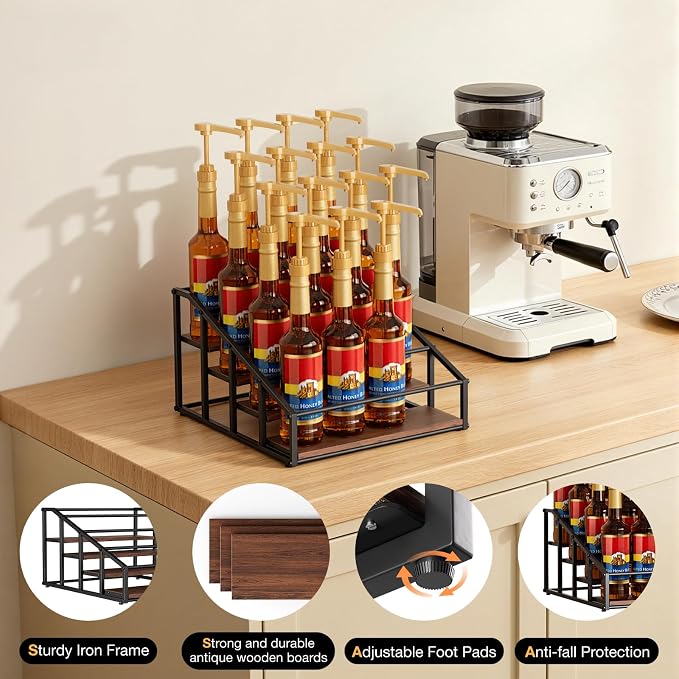 Coffee Syrup Organizer Rack, Liquor Bottle Display Shelf, 4 Tier 16 Syrup - Image 4