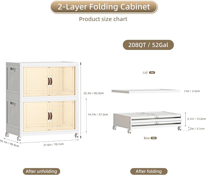 208 QT / 52 Gal Large Foldable Stackable Plastic Storage Cabinet - Image 2
