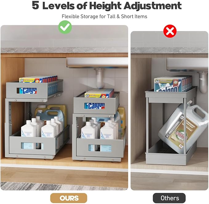 1 Pack 17IN Depth Under Sink Organizer, 2-Tier Pull Out Cabinet Organizer - Image 8