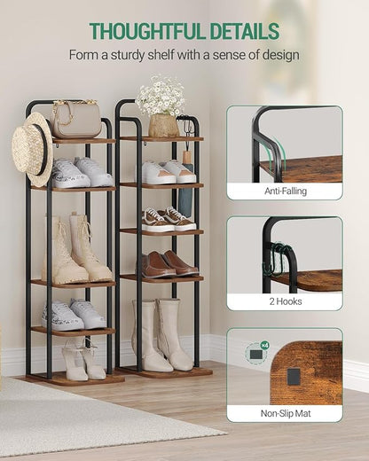 Hzuaneri 6 Tiers Vertical Shoe Rack, Narrow Shoe Tower, Tall Shoes Shelf - Image 3