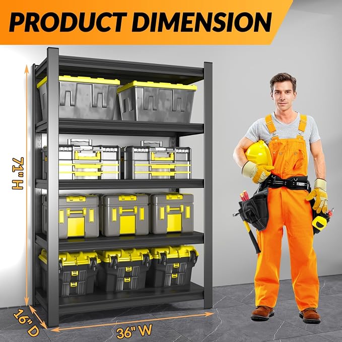 BESFUR 5-Tier Garage Storage Shelves, Heavy Duty Metal Storage Shelving - Image 3