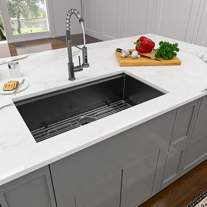 Lordear Matte Black Kitchen Sink 33 Undermount Kitchen Sink 33X19 Inch Ledge - Image 3
