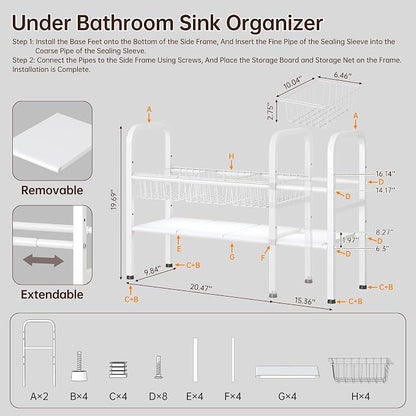 2 Tier Under Sink Organizer Expandable Length/Height Adjustable Heavy | - Image 4