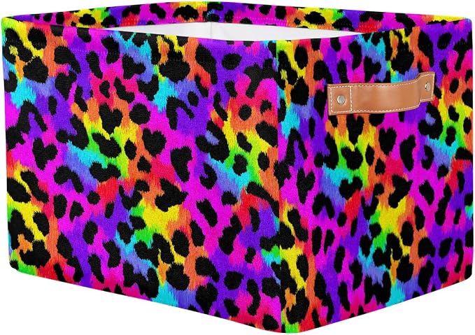 Pardick Colorful Leopard Print Basket Storage Bins Large Fabric Toys Storage - Image 2