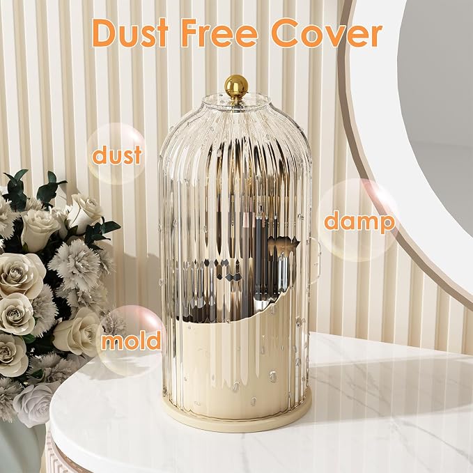 Makeup Brush Holder with Lid 360 Rotating Clear Dustproof Make Up Organizers - Image 4