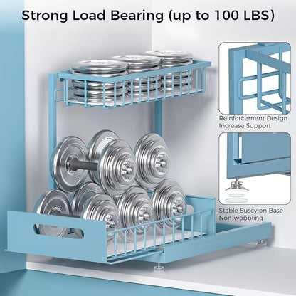 Under Sink Organizer Storage 2-Tier Premium Metal Pull-Out Racks, Height - Image 5