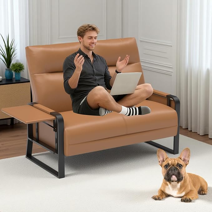 Faux Leather Loveseat, Upholstered Loveseat - Image 3