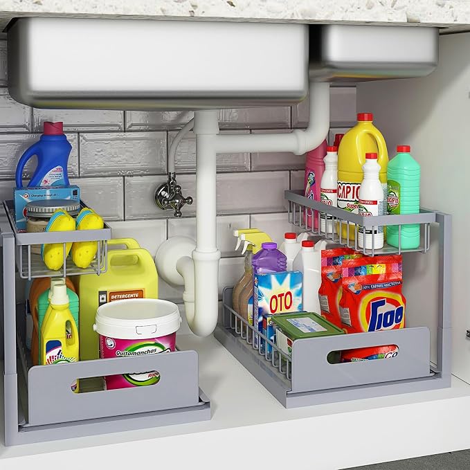 REALINN Under Sink Organizer, Pull Out Cabinet Organizer 2 Tier Slide Out Sink by REALINN