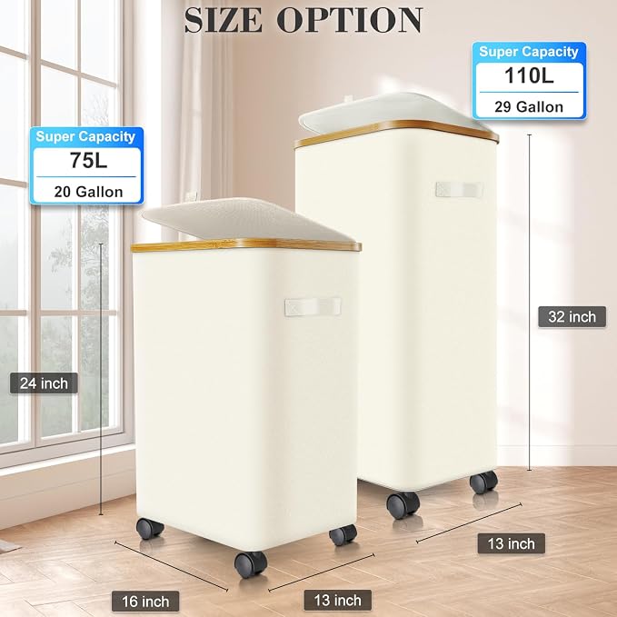 Wuevu Laundry Hamper with Wheels and Lid, Foldable Rolling Laundry Basket Dirty - Image 2