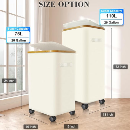Wuevu Laundry Hamper with Wheels and Lid, Foldable Rolling Laundry Basket Dirty - Image 2