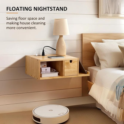 Afuly Floating Nightstand with Charging Station, Wall Mount Night Stand with - Image 4