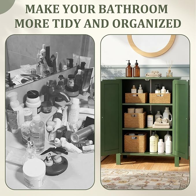 Bonnlo Free Standing Bathroom Cabinet, Sage Green Accent Storage Cabinet - Image 12