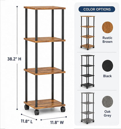 4-Tier 38.2" Tall Rustic Brown Bathroom Shelving Unit - Image 3