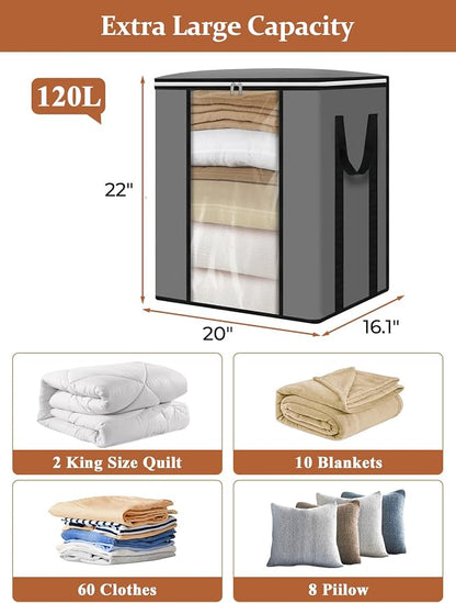 punemi 120L Blanket Storage Bags, Foldable Clothes Storage Organizer - Image 6