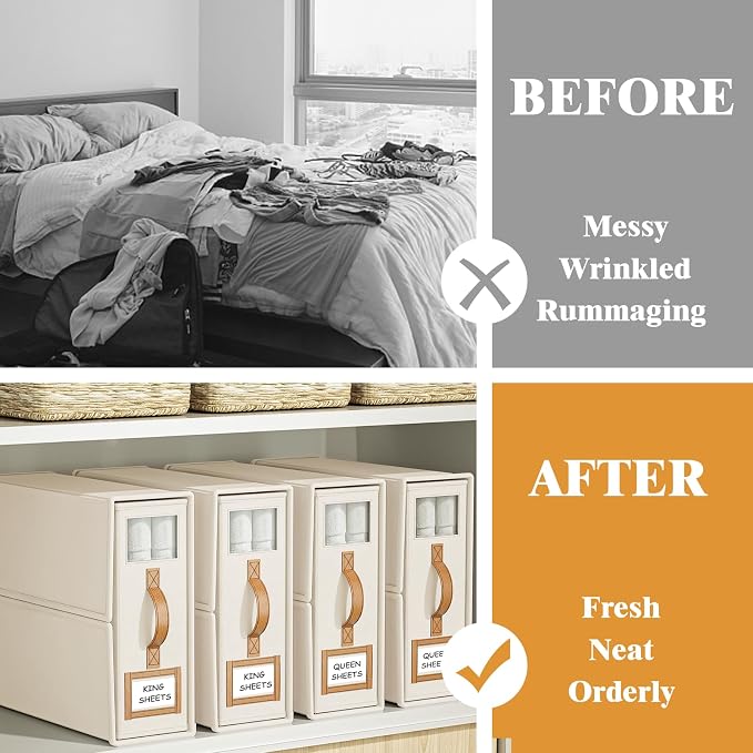 4 Pack Foldable Bed Sheets Set Organizers and Storage, Linen Fabric Closet - Image 2