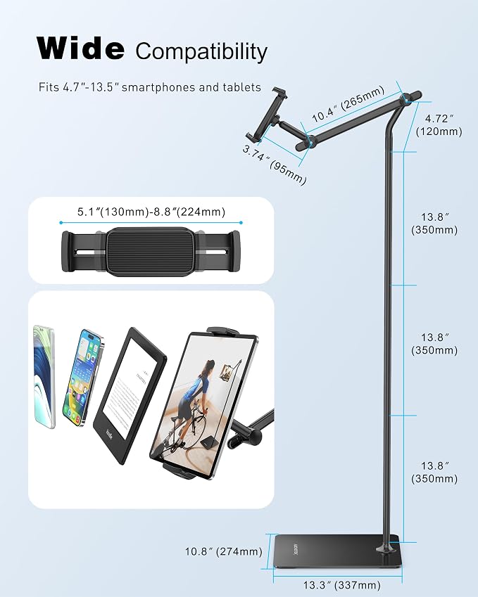 AboveTEK Tablet Floor Stand, Stylish Adjustable Height iPad Floor Stand - Image 5