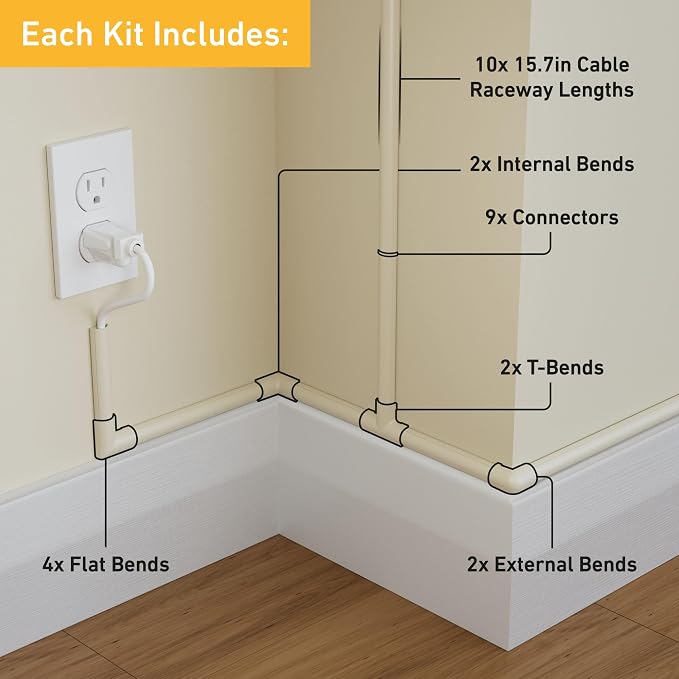 D-Line 157in Cord Hider Kit, Patented Cable Cover, Hide Wires on Wall, Channel - Image 2