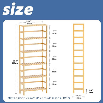 HITNET Bamboo Shelf, 6-Tier Adjustable Tall Open Bookcase, Bathroom Storage - Image 3