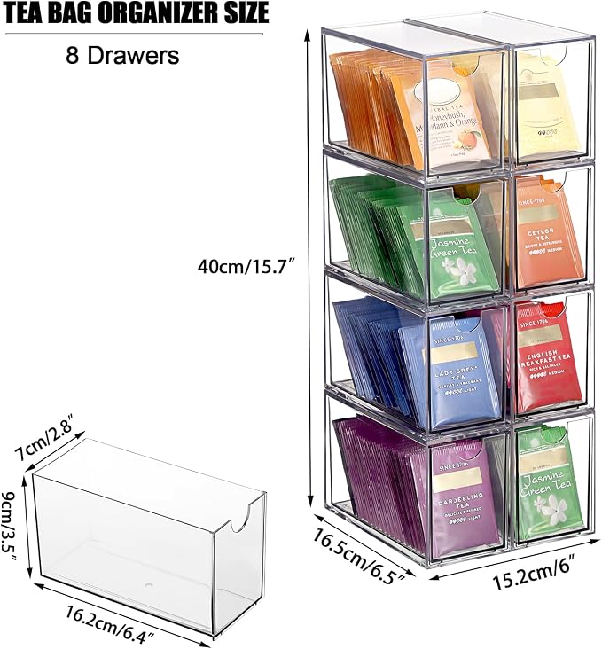ELLDOO 8 Drawers Tea Bag Organizer, Coffee Pod Snack Storage - Image 3