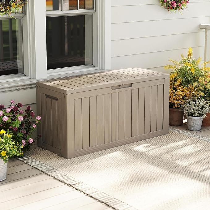 EasyUp Outdoor Storage Box 100 Gallon Waterproof Resin Deck Boxes Grey | - Image 7
