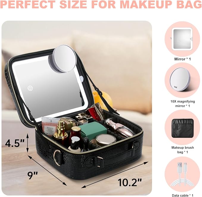 Mocado Travel Makeup Bag with LED Lighted Mirror, Travel Makeup Organizer - Image 7
