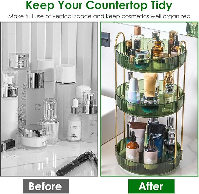 360° Rotating Makeup Organizer for Vanity, 3 Tier Spinning Perfume Cosmetic - Image 3
