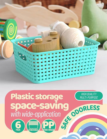 WYT 6-Pack Plastic Small Shelf Storage Weave Baskets Organizing - Image 5