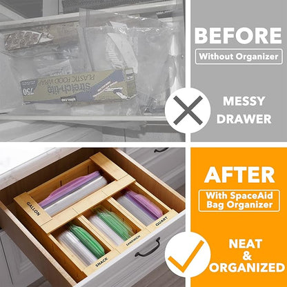 SpaceAid Bag Storage Organizer for Kitchen Drawer, Bamboo Organizer, Compatible - Image 2