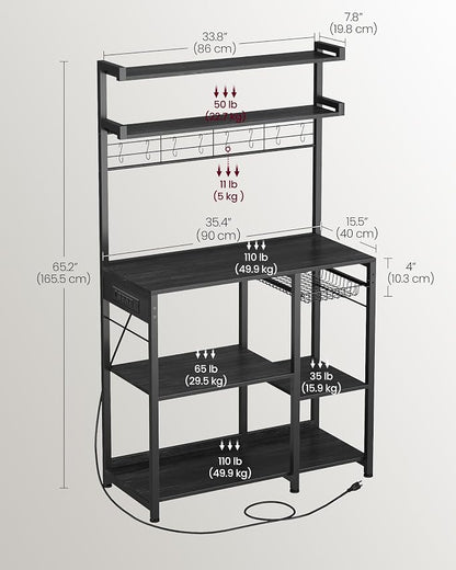 VASAGLE Bakers Rack with Power Outlet, 35.4 Inches Microwave Stand, Coffee Bar - Image 7
