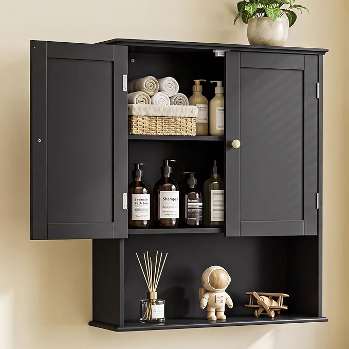 Bathroom Wall Cabinet, Over Toilet Storage Hanging Cabinet Adjustable Shelves by Elnure