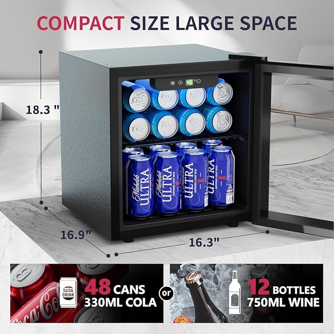 48 Can Beverage Refrigerator Cooler, Mini Fridge Glass Door - Image 2