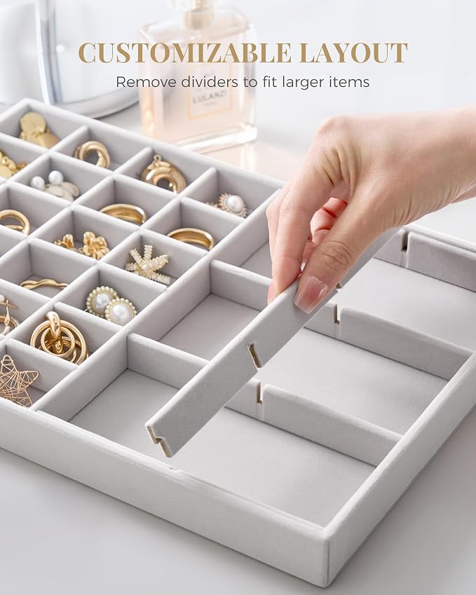 Lolalet Jewelry Drawer Organizer Inserts, Stackable Velvet Tray Jewelry Storage - Image 6