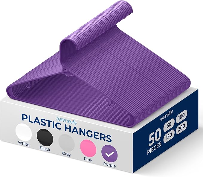 SereneLife 50 Pack Plastic Hangers, Space-Saving Closet Organizers, Durable and by SereneLife
