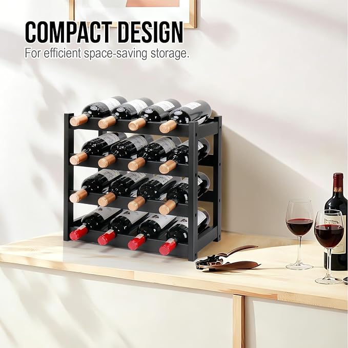 Bamboo Wine Rack, 4-Tier 16 Bottles Wine Storage Cabinet Shelf, Easy-Assembly - Image 7